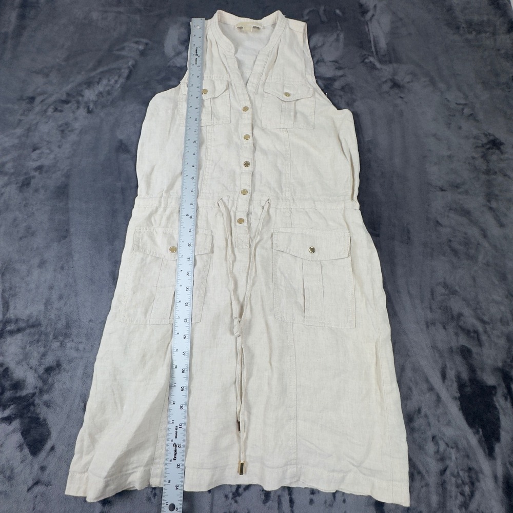 Michael Kors Shirtdress Womens XS Cream Linen Safari Utility Button Front Dress